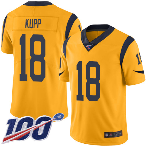 Rams #18 Cooper Kupp Gold Men's Stitched Football Limited Rush 100th Season Jersey