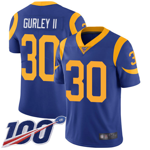 Rams #30 Todd Gurley II Royal Blue Alternate Men's Stitched Football 100th Season Vapor Limited Jersey