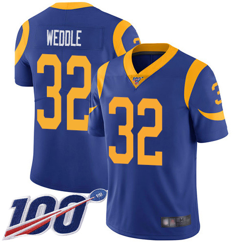 Rams #32 Eric Weddle Royal Blue Alternate Men's Stitched Football 100th Season Vapor Limited Jersey