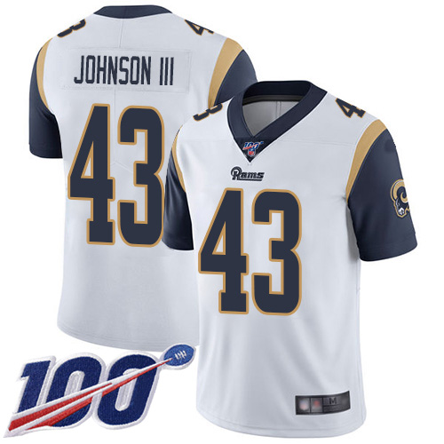 Rams #43 John Johnson White Men's Stitched Football 100th Season Vapor Limited Jersey