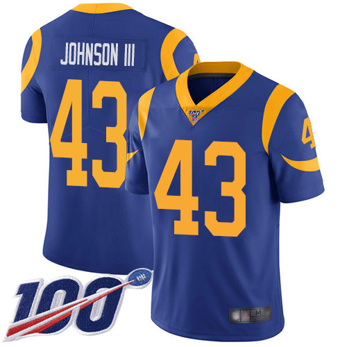 Rams #43 John Johnson Royal Blue Alternate Men's Stitched Football 100th Season Vapor Limited Jersey