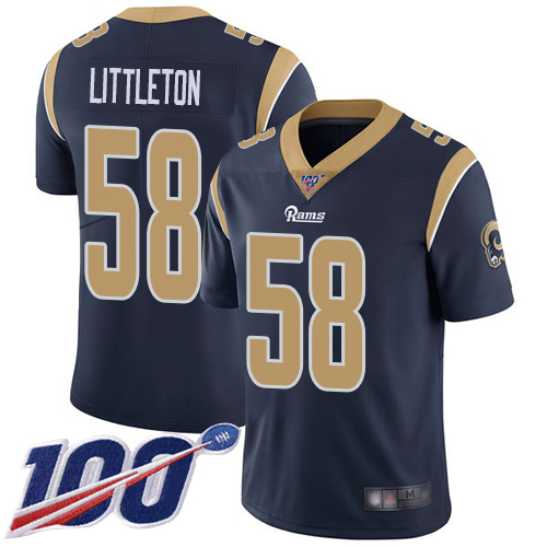 Rams #58 Cory Littleton Navy Blue Team Color Men's Stitched Football 100th Season Vapor Limited Jersey