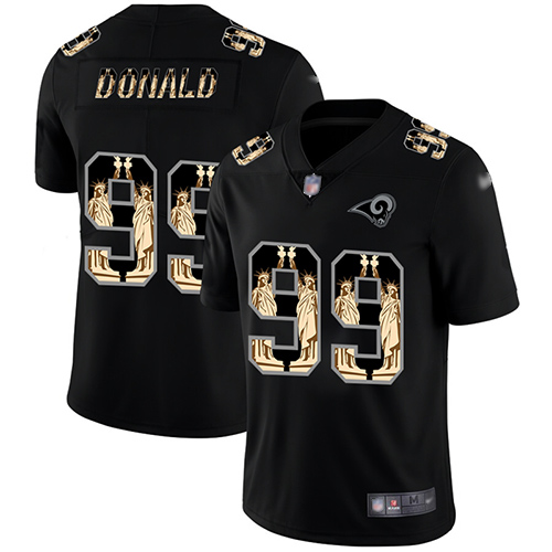 Rams #99 Aaron Donald Black Men's Stitched Football Limited Statue of Liberty Jersey