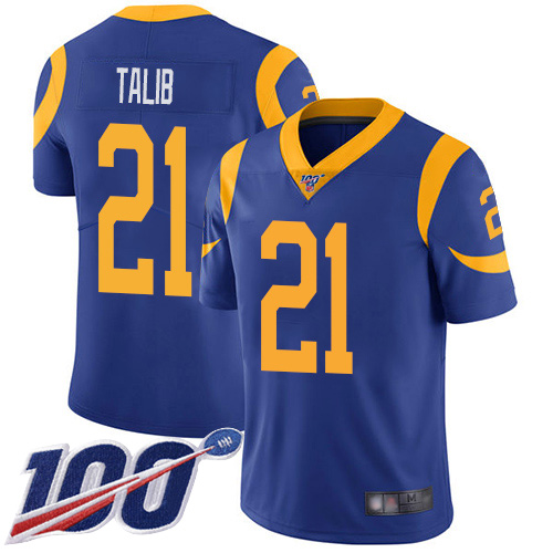 Rams #21 Aqib Talib Royal Blue Alternate Men's Stitched Football 100th Season Vapor Limited Jersey