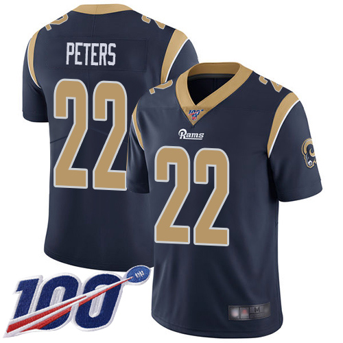 Rams #22 Marcus Peters Navy Blue Team Color Men's Stitched Football 100th Season Vapor Limited Jersey