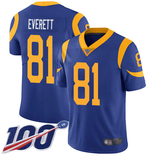Rams #81 Gerald Everett Royal Blue Alternate Men's Stitched Football 100th Season Vapor Limited Jersey