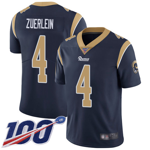 Rams #4 Greg Zuerlein Navy Blue Team Color Men's Stitched Football 100th Season Vapor Limited Jersey