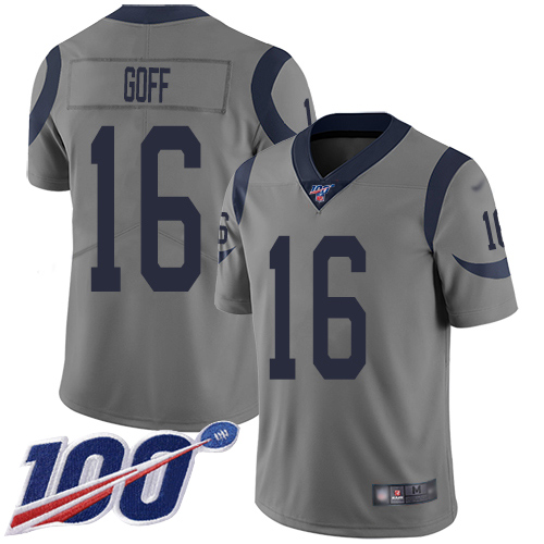 Rams #16 Jared Goff Gray Men's Stitched Football Limited Inverted Legend 100th Season Jersey
