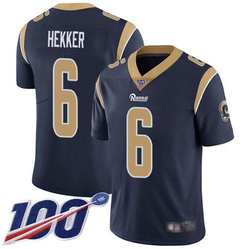 Rams #6 Johnny Hekker Navy Blue Team Color Men's Stitched Football 100th Season Vapor Limited Jersey