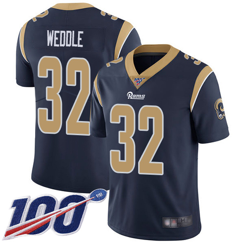 Rams #32 Eric Weddle Navy Blue Team Color Men's Stitched Football 100th Season Vapor Limited Jersey