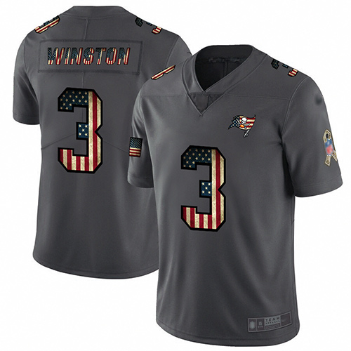 Buccaneers #3 Jameis Winston Carbon Black Men's Stitched Football Limited Retro Flag Jersey