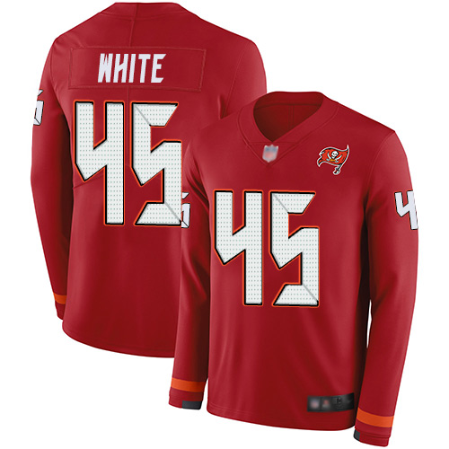 Buccaneers #45 Devin White Red Team Color Men's Stitched Football Limited Therma Long Sleeve Jersey