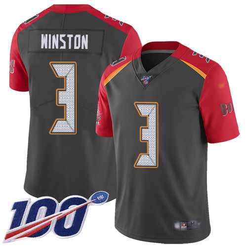 Buccaneers #3 Jameis Winston Gray Men's Stitched Football Limited Inverted Legend 100th Season Jersey