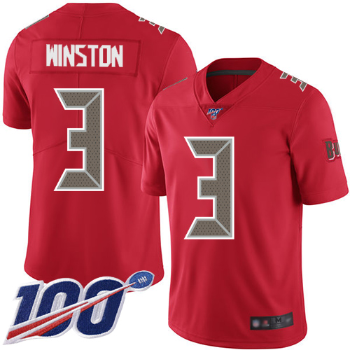 Buccaneers #3 Jameis Winston Red Men's Stitched Football Limited Rush 100th Season Jersey