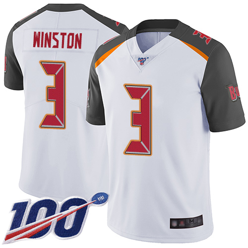 Buccaneers #3 Jameis Winston White Men's Stitched Football 100th Season Vapor Limited Jersey