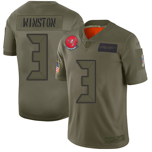 Buccaneers #3 Jameis Winston Camo Men's Stitched Football Limited 2019 Salute To Service Jersey