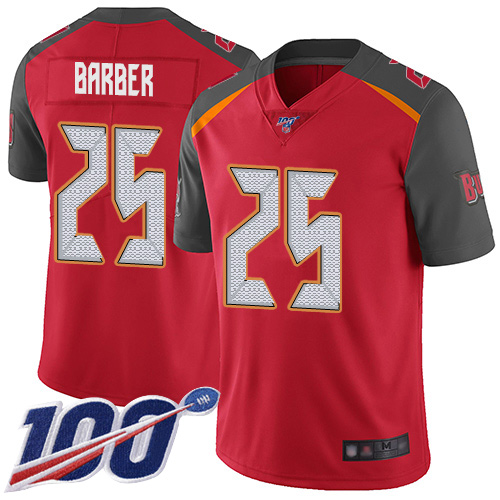 Buccaneers #25 Peyton Barber Red Team Color Men's Stitched Football 100th Season Vapor Limited Jersey