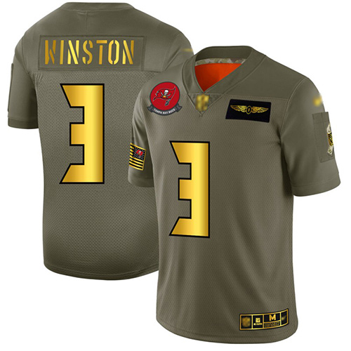 Buccaneers #3 Jameis Winston Camo/Gold Men's Stitched Football Limited 2019 Salute To Service Jersey