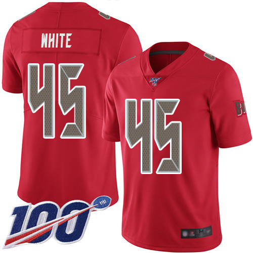 Buccaneers #45 Devin White Red Men's Stitched Football Limited Rush 100th Season Jersey