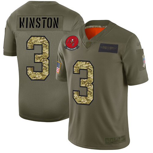 Buccaneers #3 Jameis Winston Olive/Camo Men's Stitched Football Limited 2019 Salute To Service Jersey