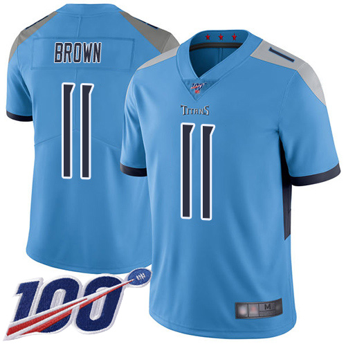 Titans #11 A.J. Brown Light Blue Alternate Men's Stitched Football 100th Season Vapor Limited Jersey