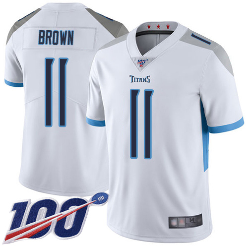 Titans #11 A.J. Brown White Men's Stitched Football 100th Season Vapor Limited Jersey