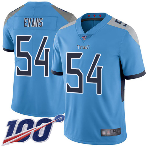 Titans #54 Rashaan Evans Light Blue Alternate Men's Stitched Football 100th Season Vapor Limited Jersey