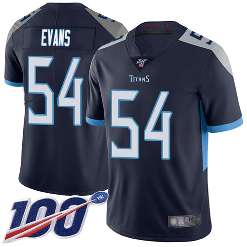 Titans #54 Rashaan Evans Navy Blue Team Color Men's Stitched Football 100th Season Vapor Limited Jersey