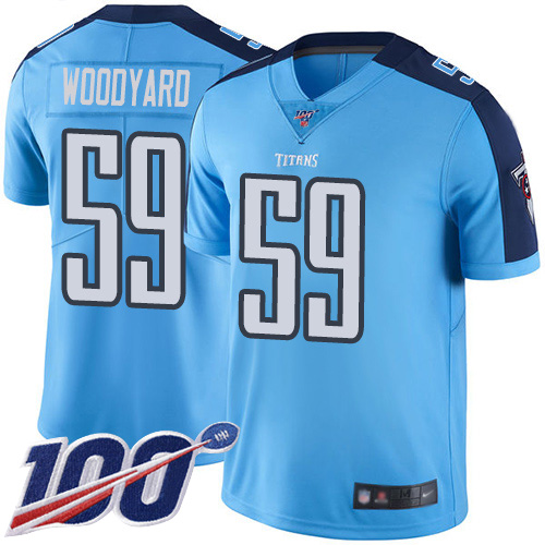 Titans #59 Wesley Woodyard Light Blue Men's Stitched Football Limited Rush 100th Season Jersey
