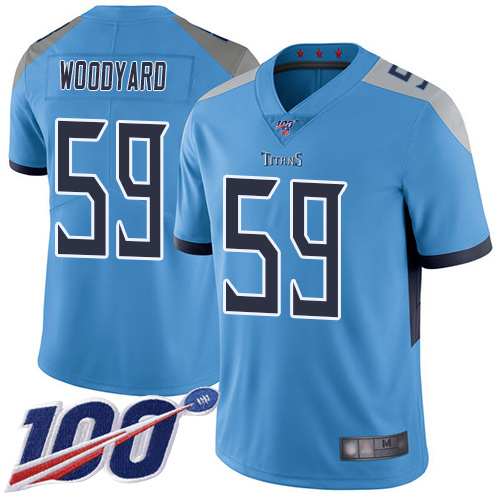 Titans #59 Wesley Woodyard Light Blue Alternate Men's Stitched Football 100th Season Vapor Limited Jersey
