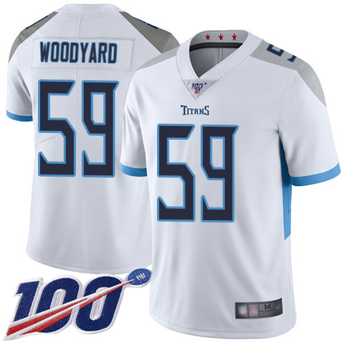 Titans #59 Wesley Woodyard White Men's Stitched Football 100th Season Vapor Limited Jersey