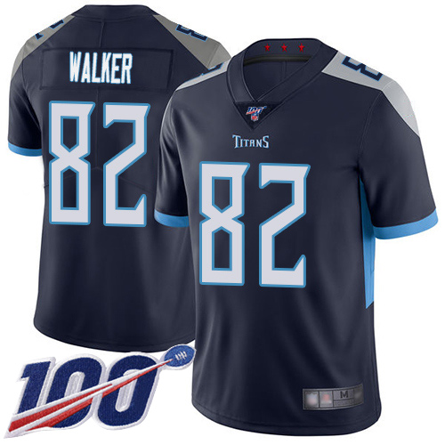 Titans #82 Delanie Walker Navy Blue Team Color Men's Stitched Football 100th Season Vapor Limited Jersey