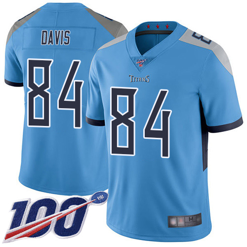 Titans #84 Corey Davis Light Blue Alternate Men's Stitched Football 100th Season Vapor Limited Jersey