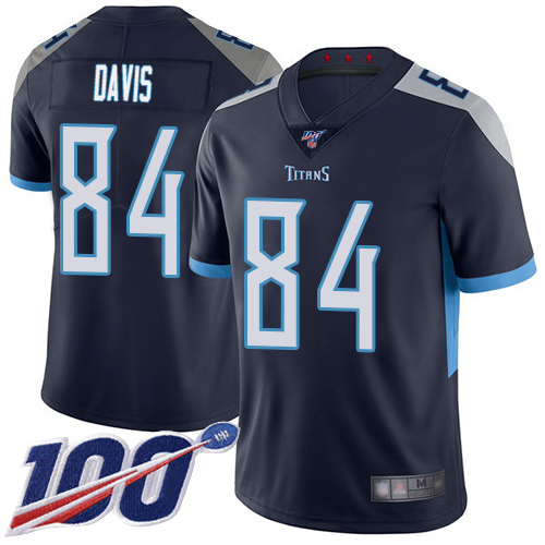 Titans #84 Corey Davis Navy Blue Team Color Men's Stitched Football 100th Season Vapor Limited Jersey