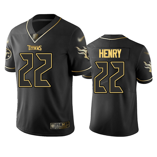 Titans #22 Derrick Henry Black Men's Stitched Football Limited Golden Edition Jersey