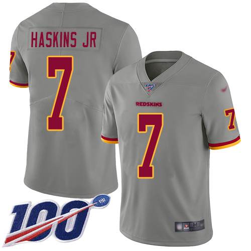 Redskins #7 Dwayne Haskins Jr Gray Men's Stitched Football Limited Inverted Legend 100th Season Jersey Redskins #7 Dwayne Haskins Jr Gray Men's Stitched Football Limited Inverted Legend 100th Season Jersey