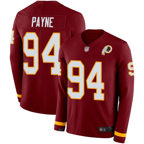 Redskins #94 Da'Ron Payne Burgundy Red Team Color Men's Stitched Football Limited Therma Long Sleeve Jersey