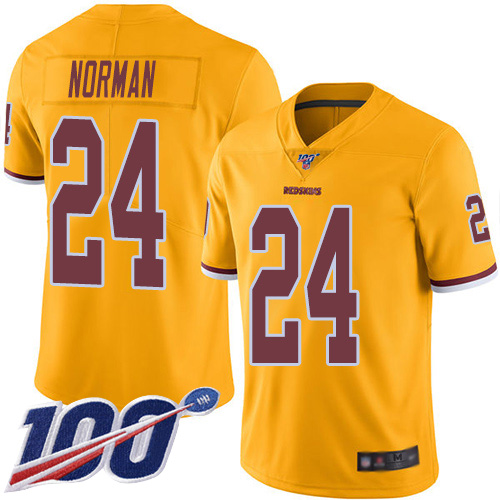 Redskins #24 Josh Norman Gold Men's Stitched Football Limited Rush 100th Season Jersey