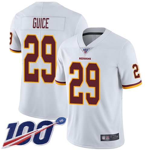 Redskins #29 Derrius Guice White Men's Stitched Football 100th Season Vapor Limited Jersey