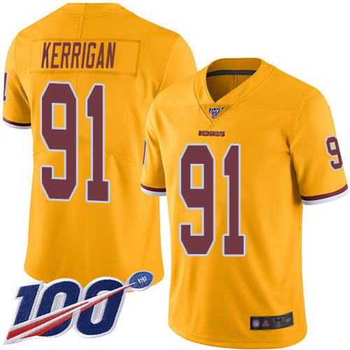 Redskins #91 Ryan Kerrigan Gold Men's Stitched Football Limited Rush 100th Season Jersey