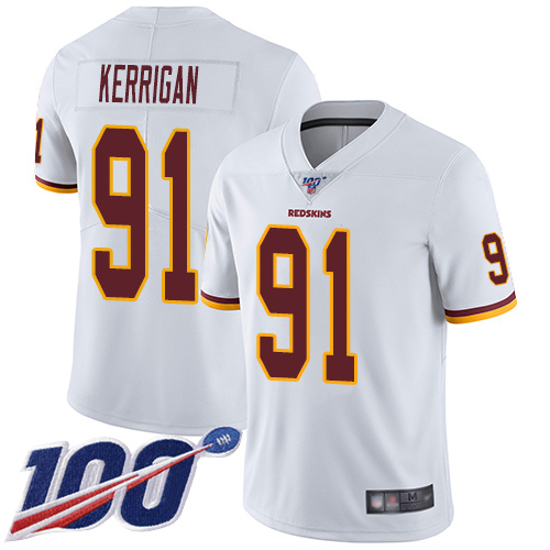Redskins #91 Ryan Kerrigan White Men's Stitched Football 100th Season Vapor Limited Jersey