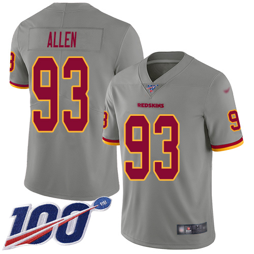 Redskins #93 Jonathan Allen Gray Men's Stitched Football Limited Inverted Legend 100th Season Jersey