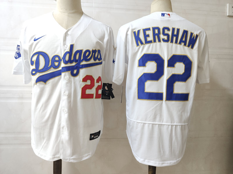 Men's Los Angeles Dodgers #22 Clayton Kershaw Nike White/Gold 2021 Gold Program Player Jersey