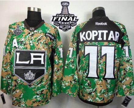 Los Angeles Kings #11 Anze Kopitar Camo Veterans Day Practice 2014 Stanley Cup Finals Stitched NHL Jerseys