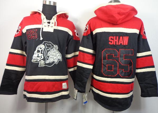 Chicago Blackhawks 65 Andrew Shaw Black Skull Logo Fashion Lace-Up NHL Jersey Hoodie