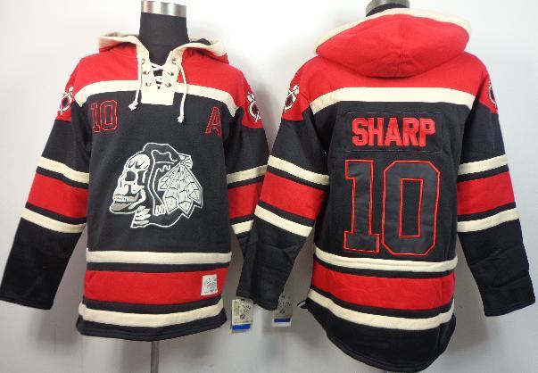 Chicago Blackhawks 10 Patrick Sharp Black Skull Logo Fashion Lace-Up NHL Jersey Hoodie