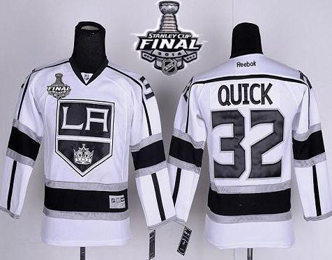 Kids Los Angeles Kings #32 Jonathan Quick White Road 2014 Stanley Cup Finals Stitched NHL Jerseys