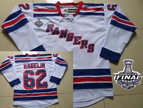 New York Rangers #62 Carl Hagelin White Road NHL Jersey With 2014 Stanley Cup Finals Patch