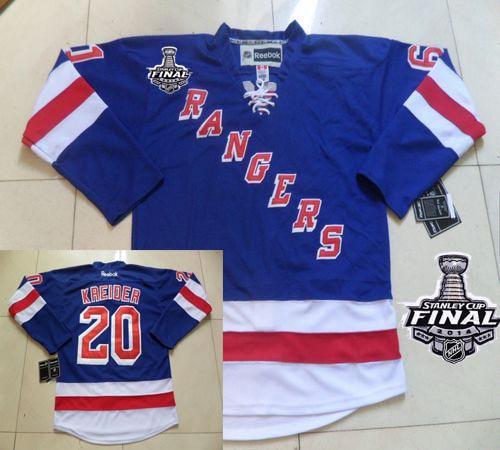 New York Rangers #20 Chris Kreider Blue Home With 2014 Stanley Cup Finals Stitched NHL Jerseys