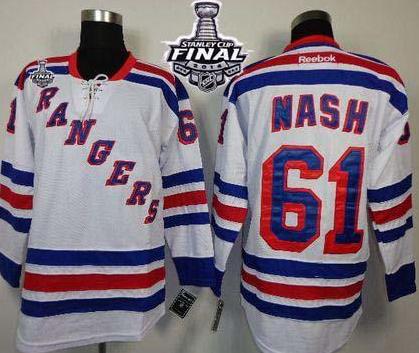 New York Rangers #61 Rick Nash White Road With 2014 Stanley Cup Finals Stitched NHL Jersey